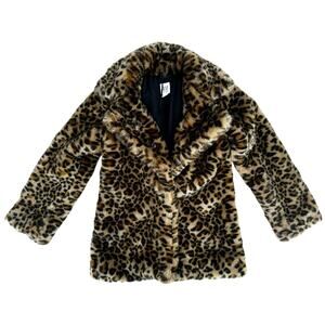 Gap Kids Girls leopard print faux fur coat winter jacket brown size medium